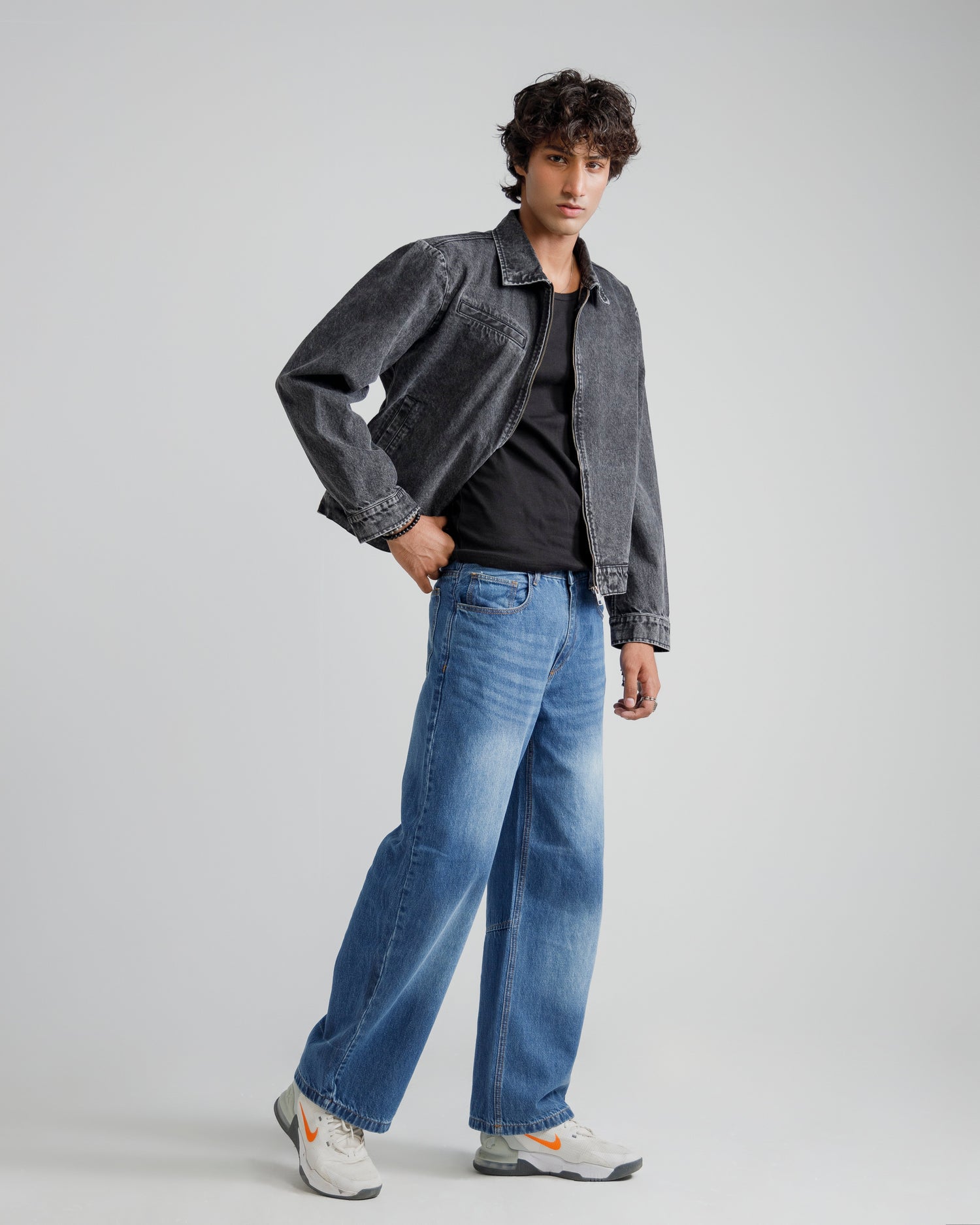 Black Acid-Wash denim jacket