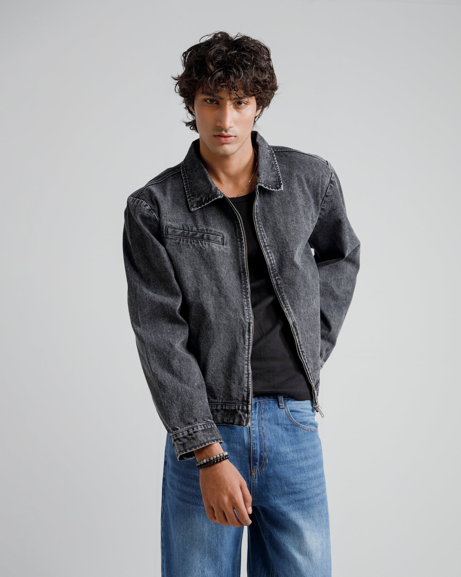 Black Acid-Wash denim jacket