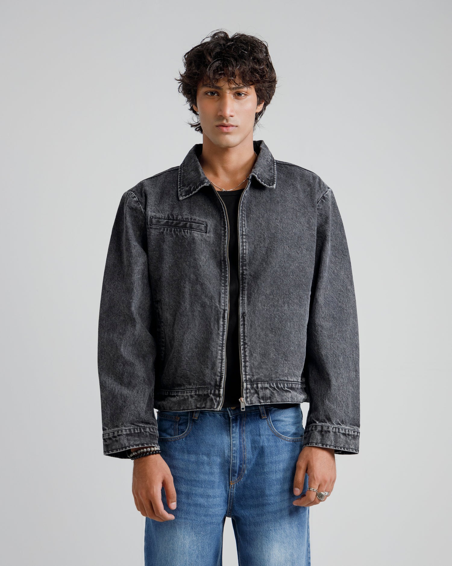 Black Acid-Wash denim jacket