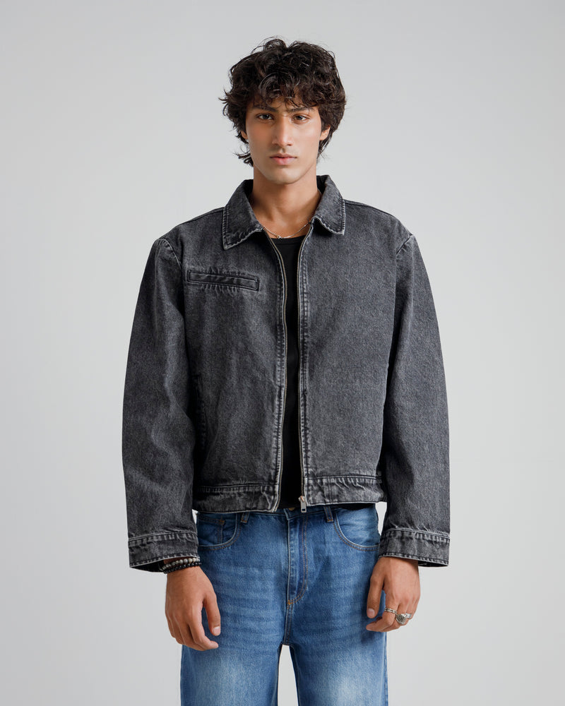 Black Acid-Wash denim jacket
