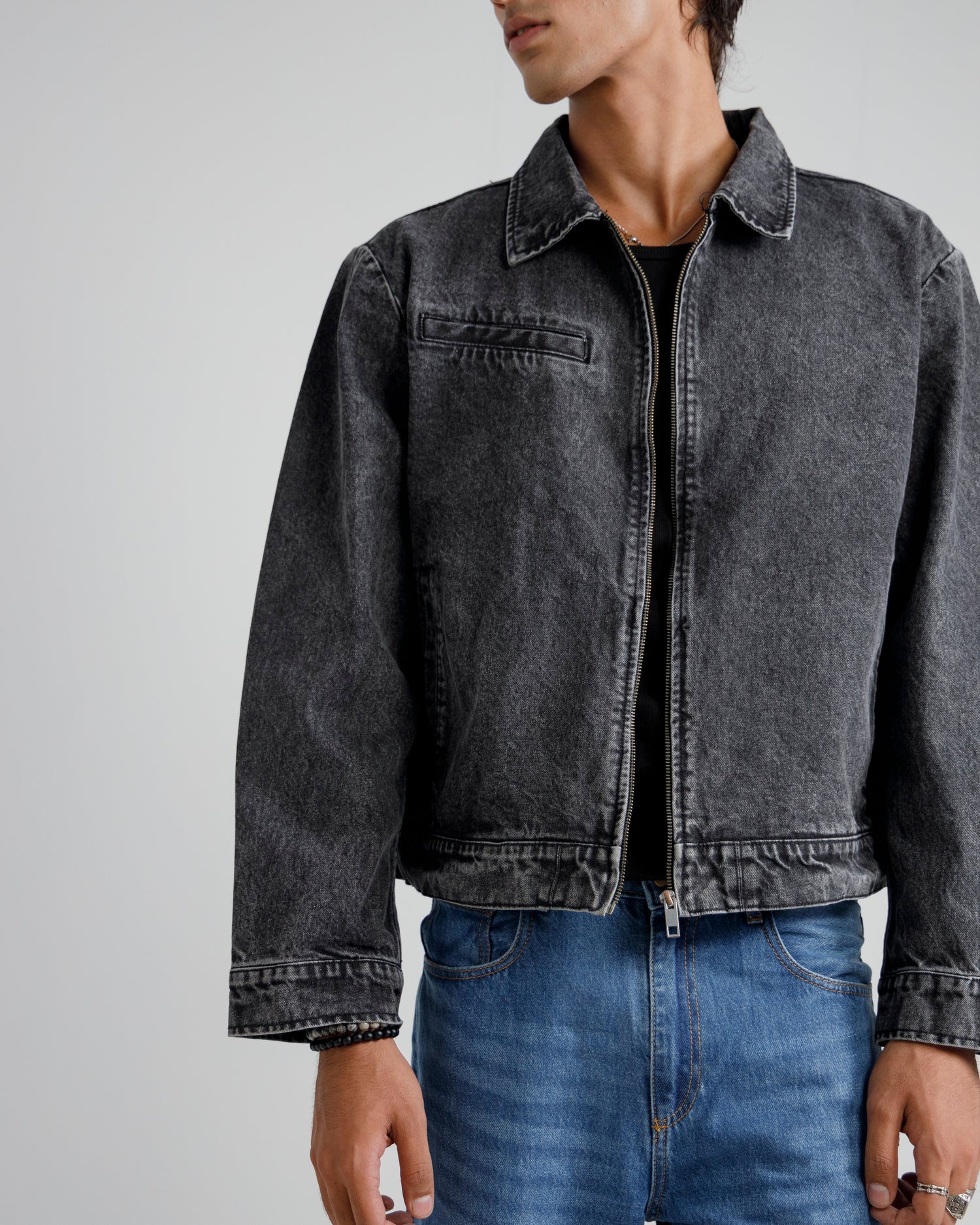 Black Acid-Wash denim jacket
