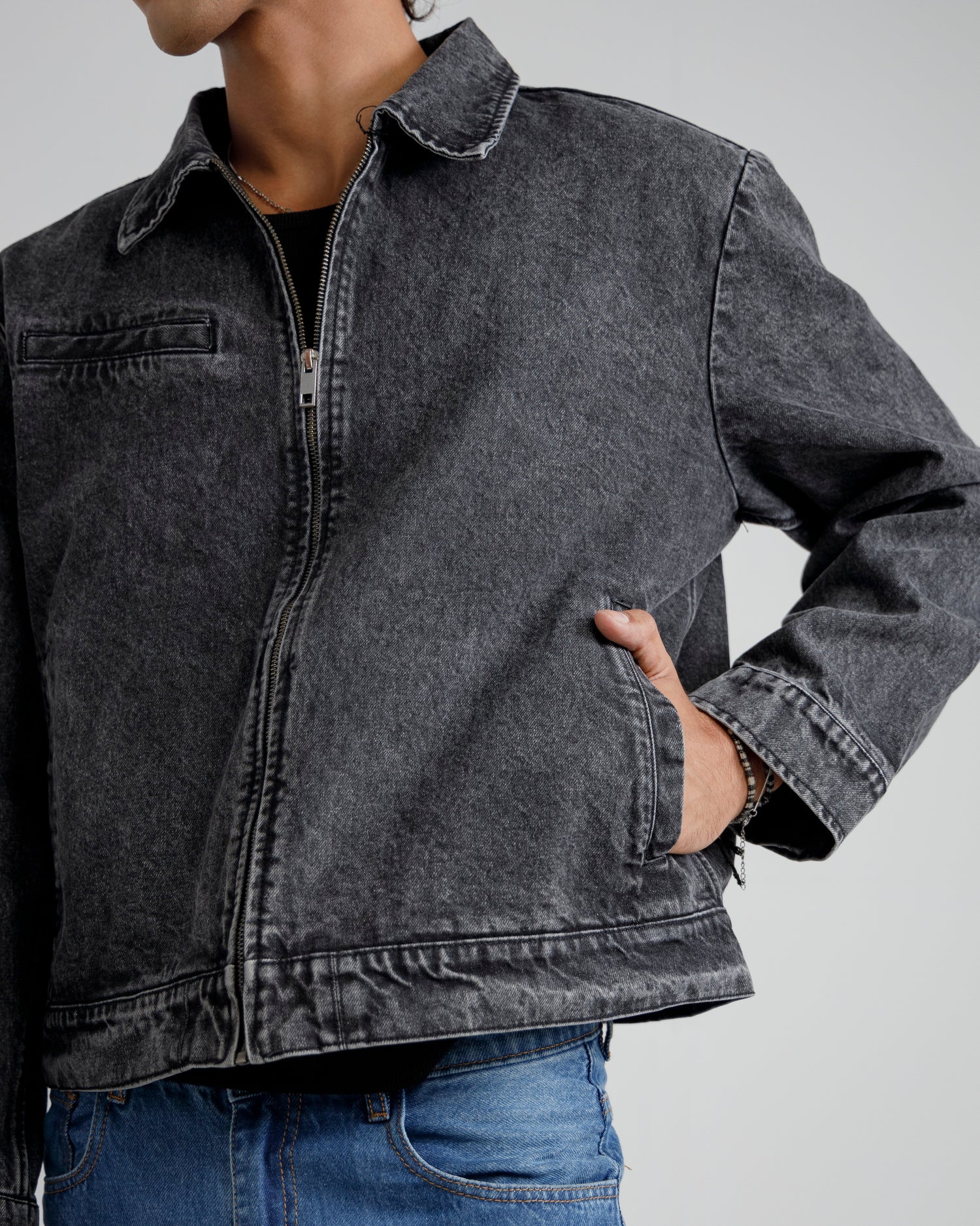 Black Acid-Wash denim jacket